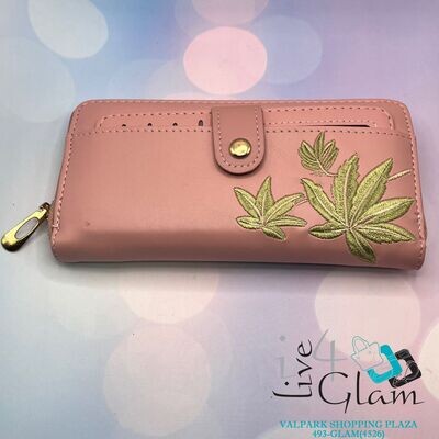 Women&#39;s Embroidered Leaf Purse Pink