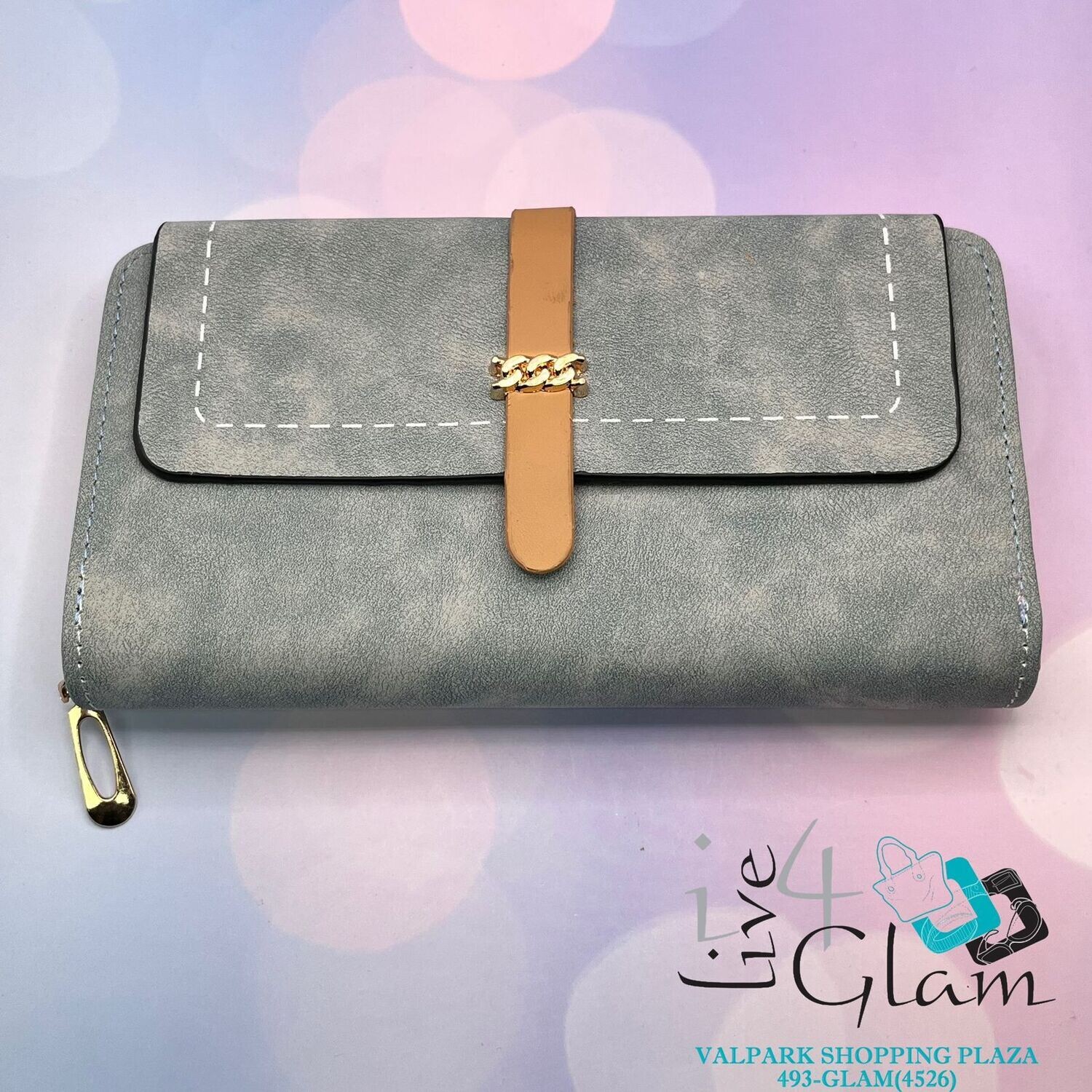 Women&#39;s Blue Purse w Pink Inside