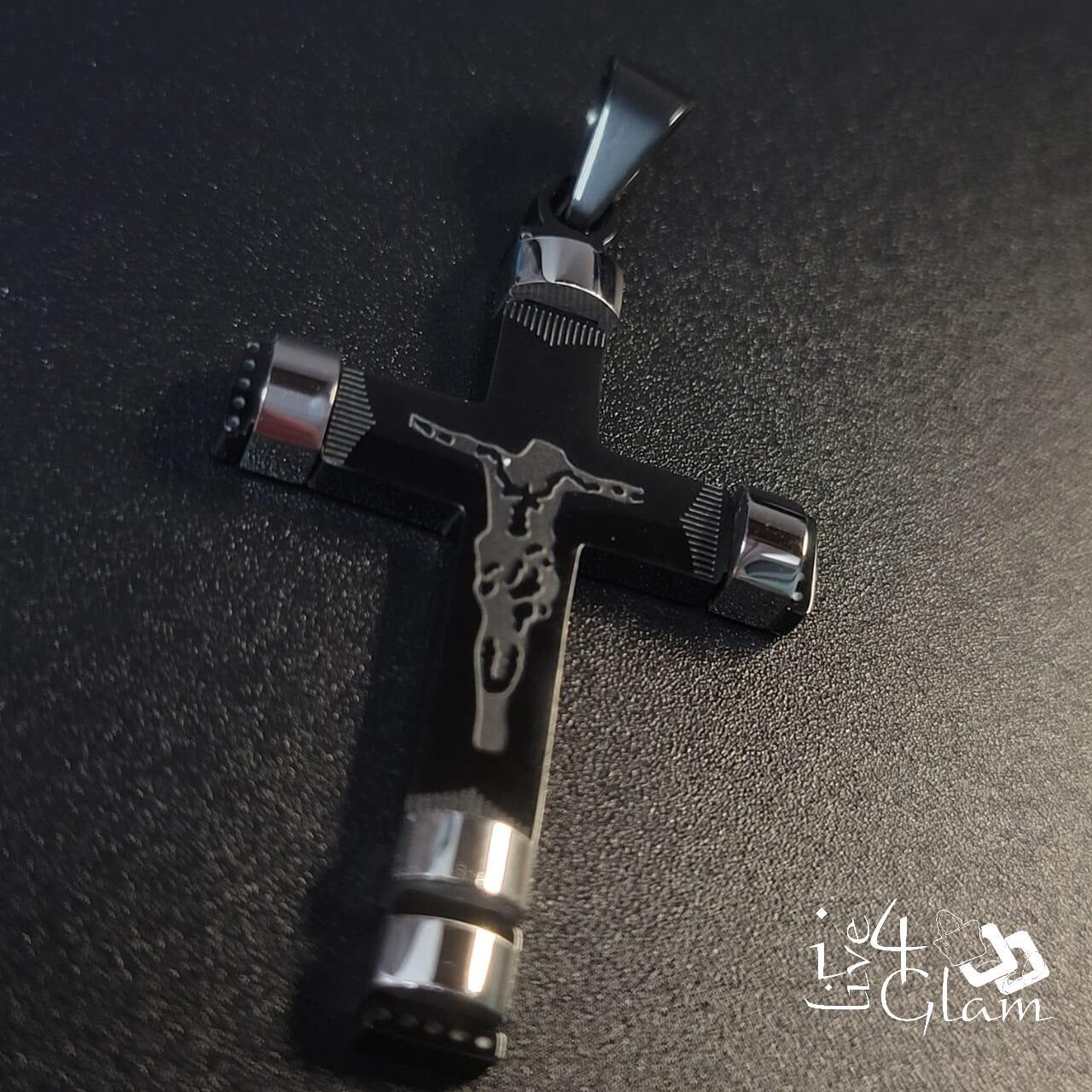 Stainless Steel Black Cross with Silver Edges Pendant