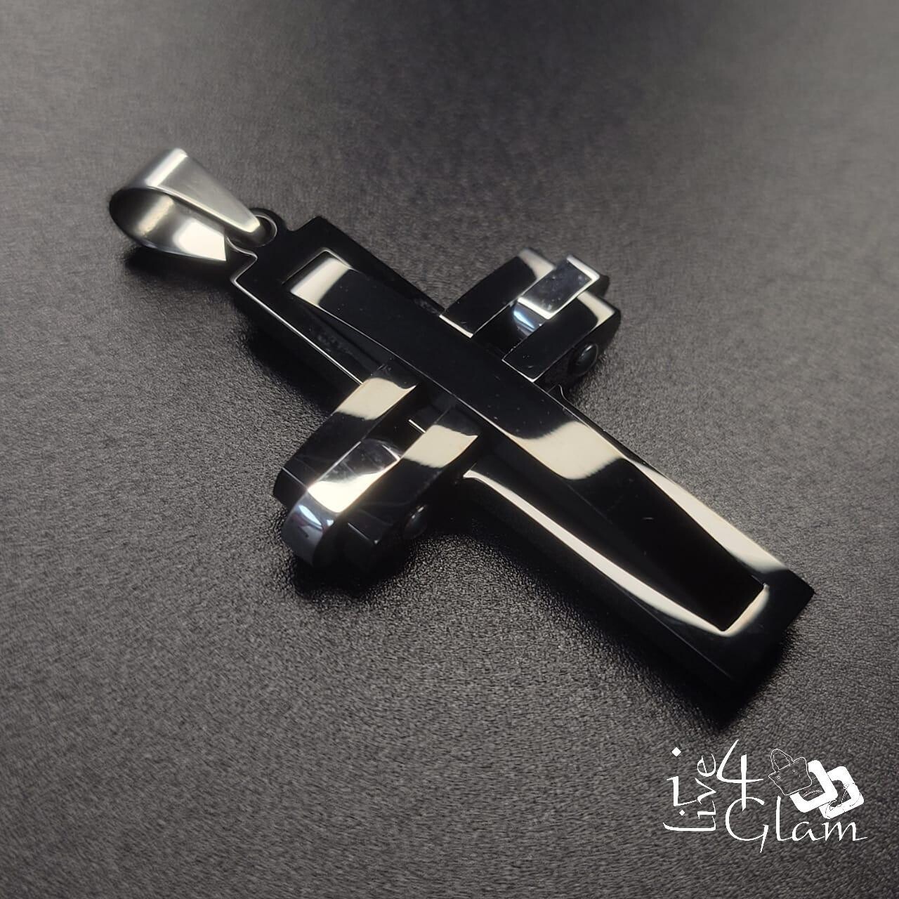 Stainless Steel Black Cross with Silver Pendant