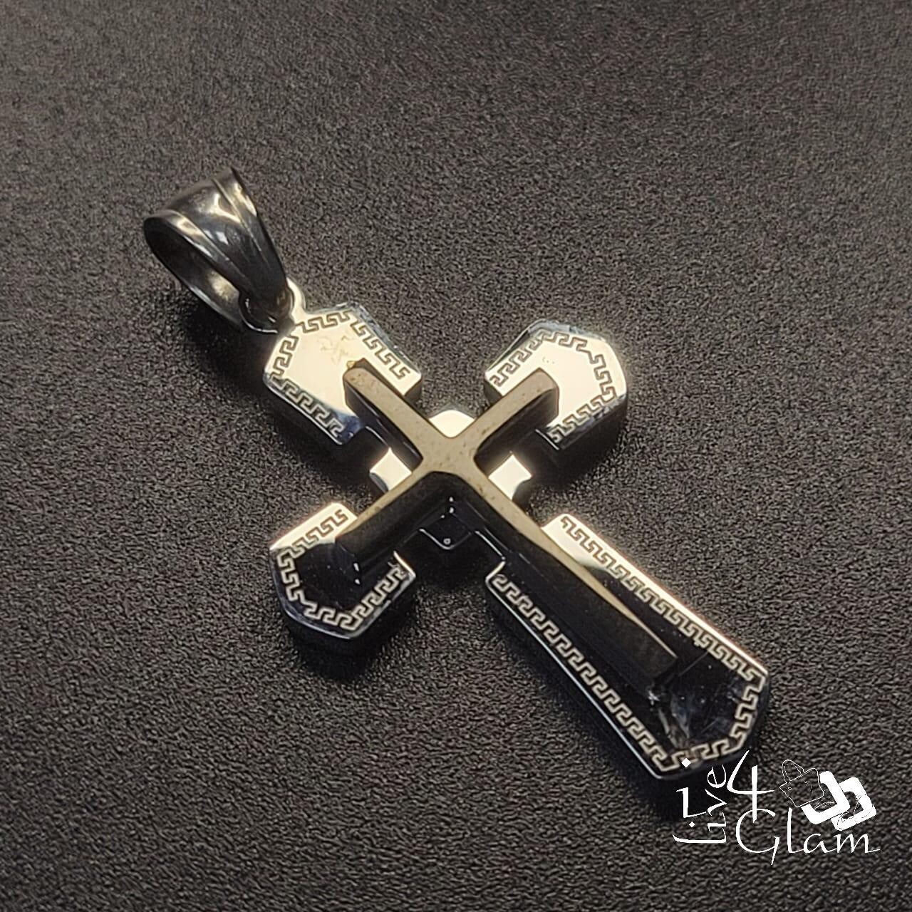 Stainless Steel Silver Cross with Black Cross Pendant