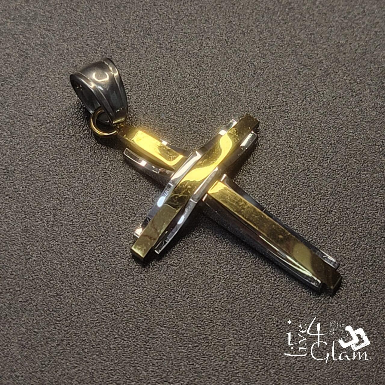 Stainless Steel 3D Two Tone Cross Pendant
