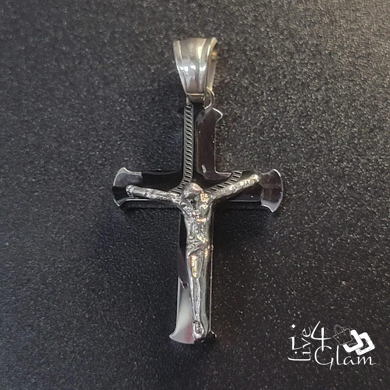 Stainless Steel Two Tone Crucifix Pendant, Color: Black/Silver