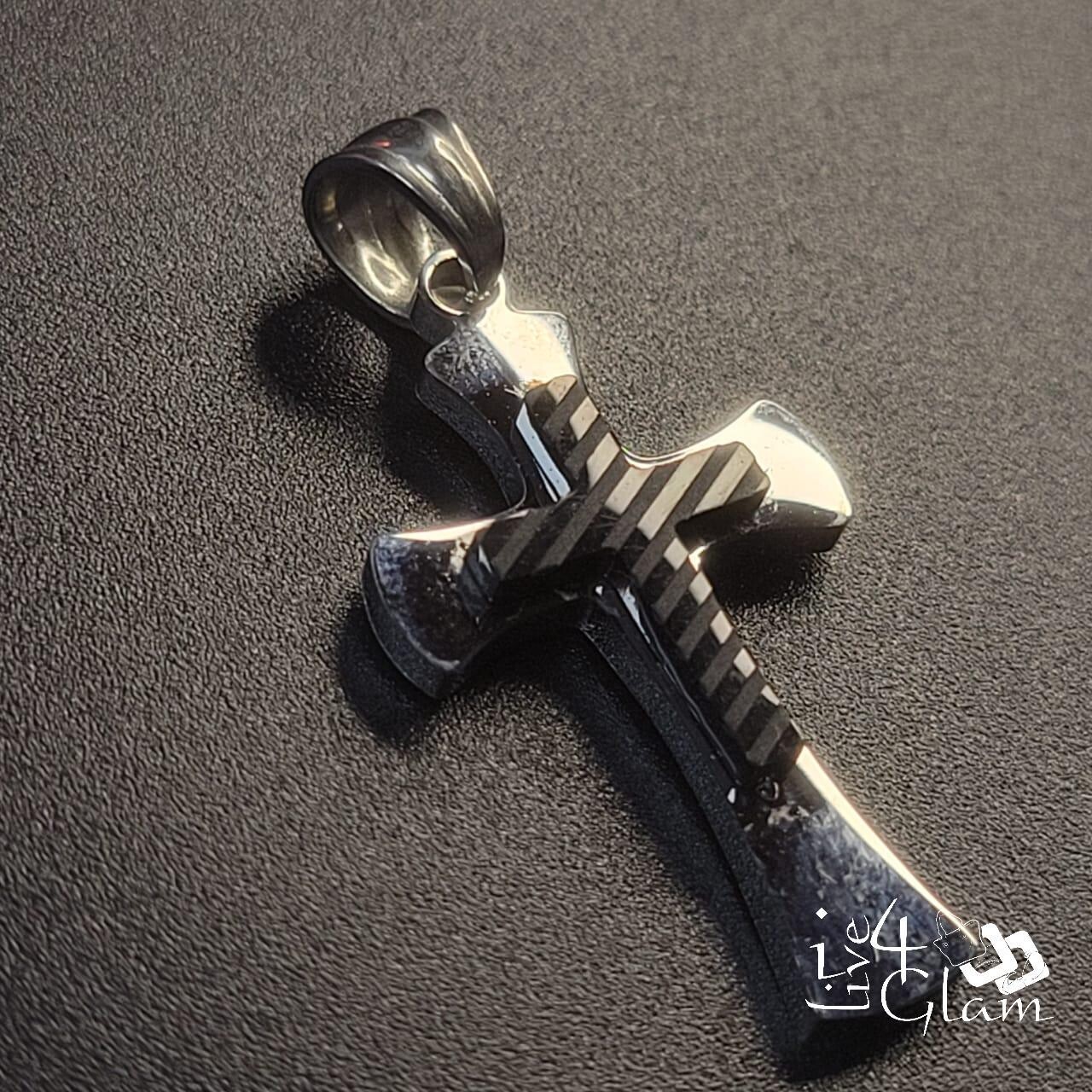 Stainless Steel Silver Cross with Small Black Cross Pendant