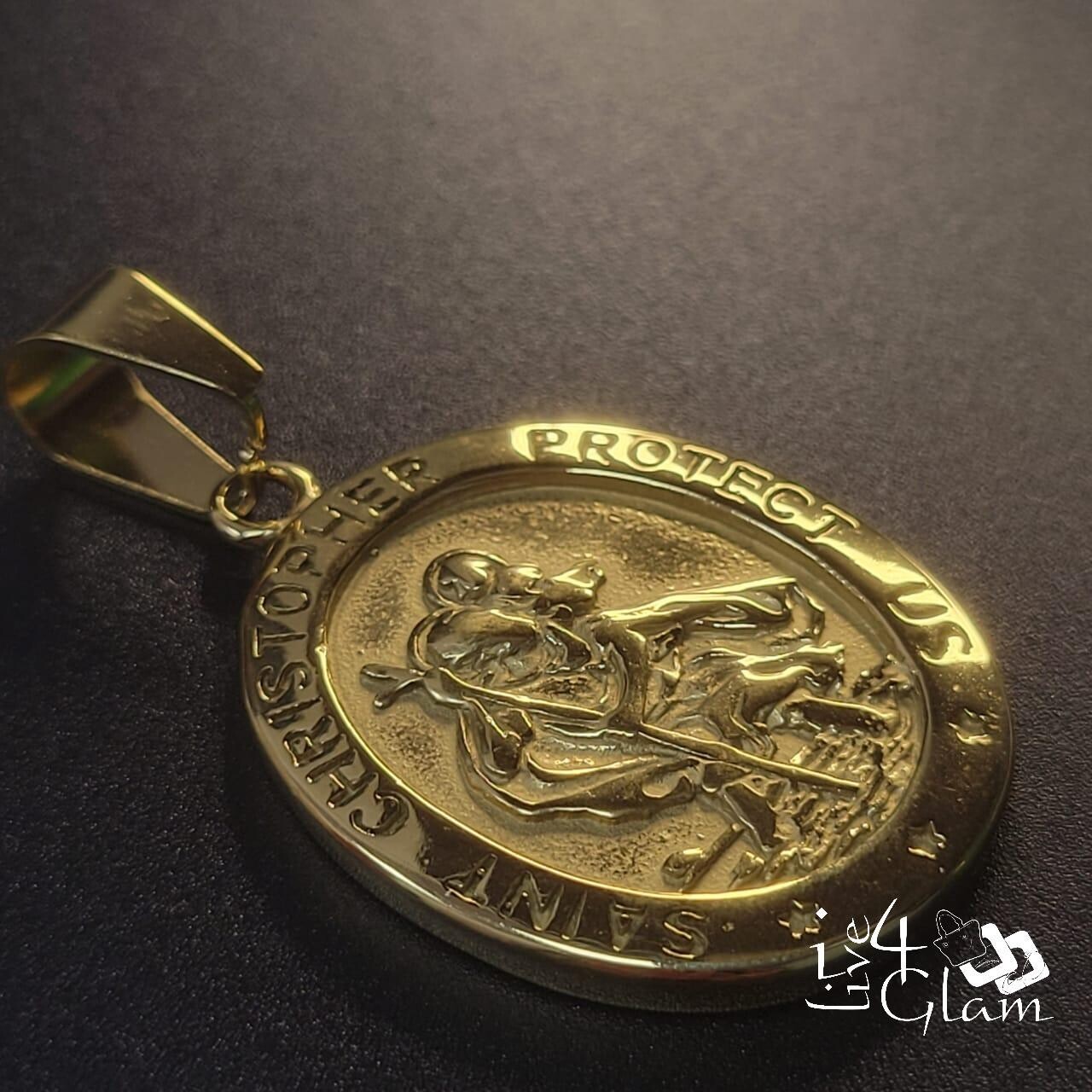 Stainless Steel Gold Oval St Christopher Pendant