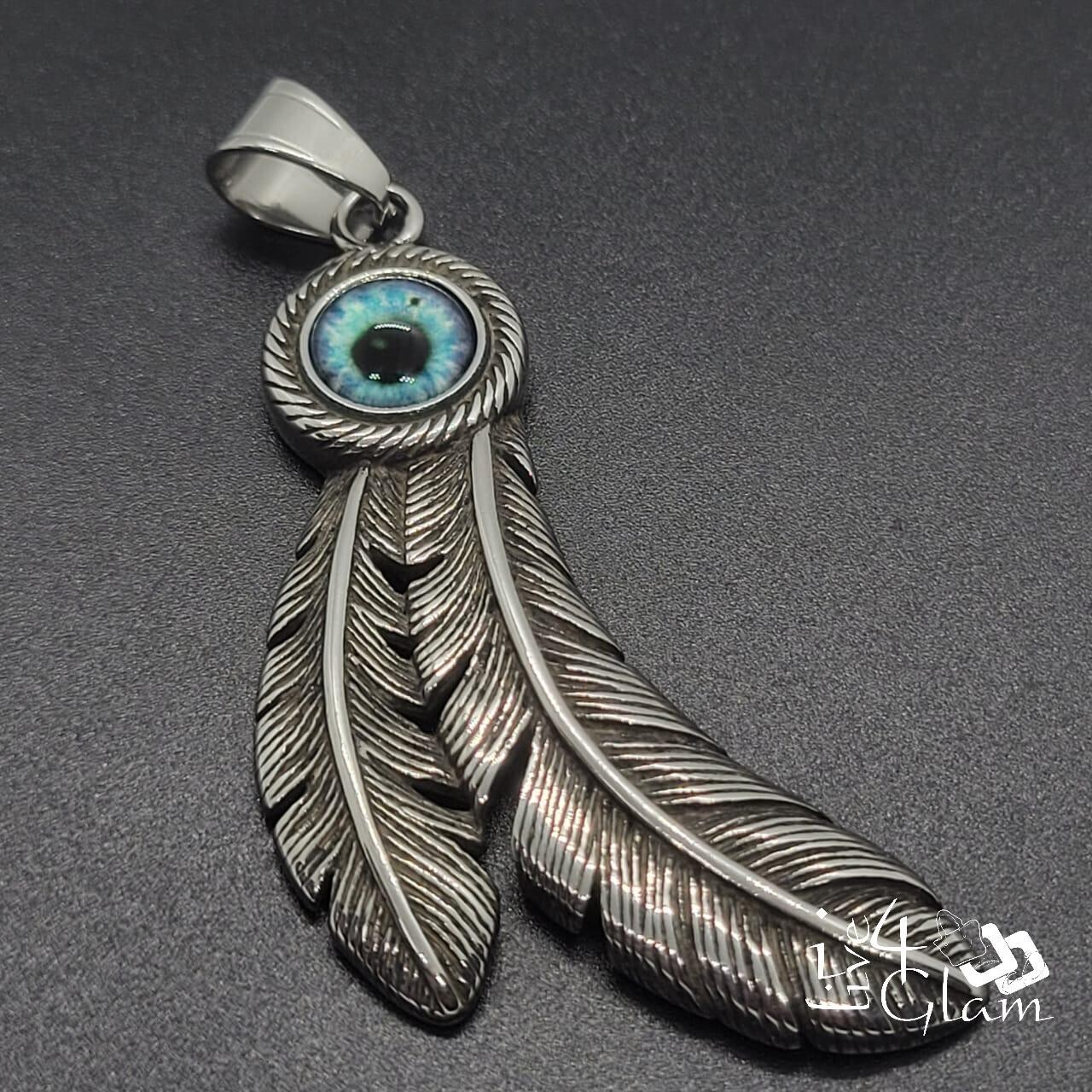 Stainless Steel Evil Eye Feather Pendant, Color: Blue
