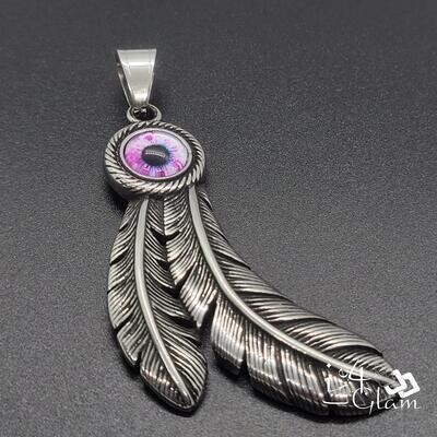 Stainless Steel Evil Eye Feather Pendant