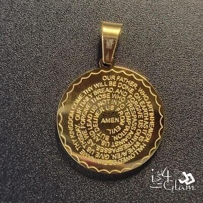 Stainless Steel Gold 0.75&quot; Round Lord&#39;s Prayer Pendant