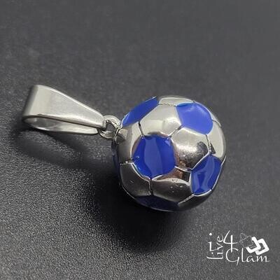 Stainless Steel Silver/Blue Football Pendant Large