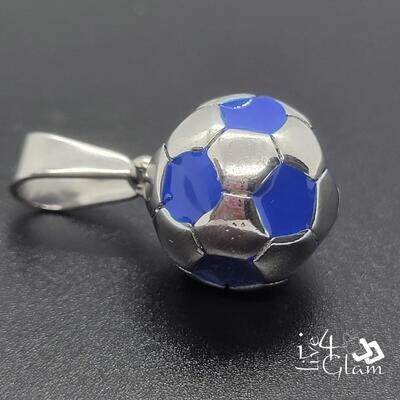 Stainless Steel Silver/Blue Football Pendant Large