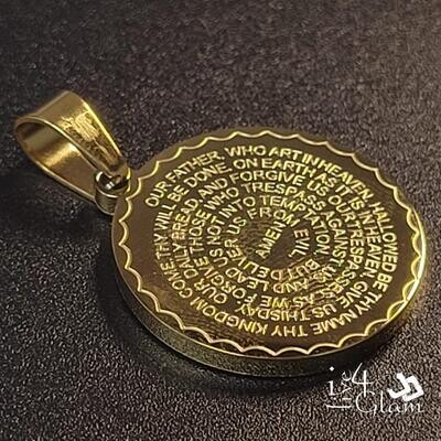 Stainless Steel Gold 0.75" Round Lord's Prayer Pendant