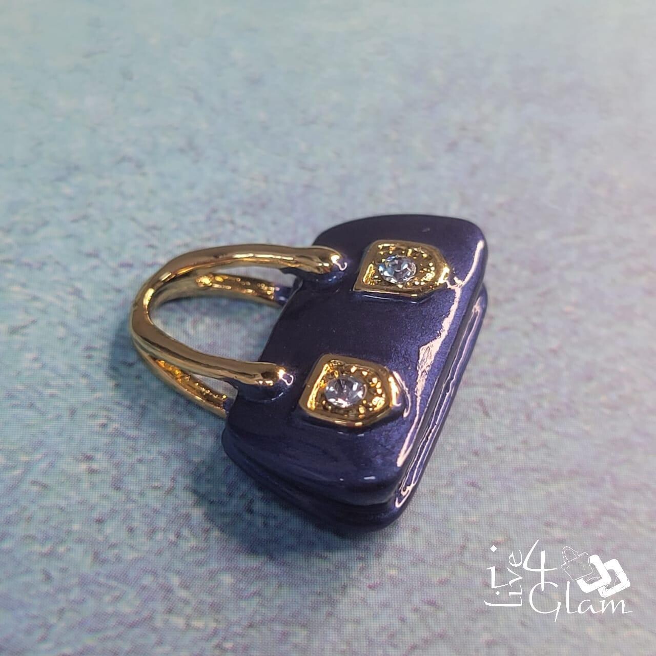 Blue Purse Charm, Style: Gold Detail