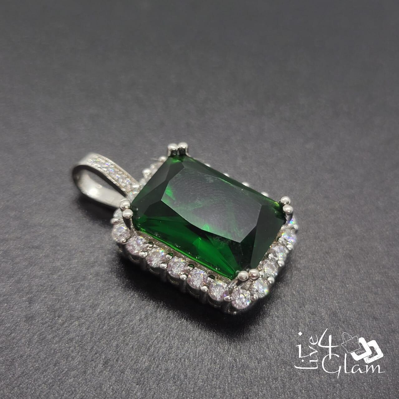 Stainless Steel Green CZ Stone Pendant