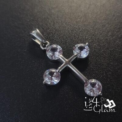 Stainless Steel Small Silver CZ Cross Pendant