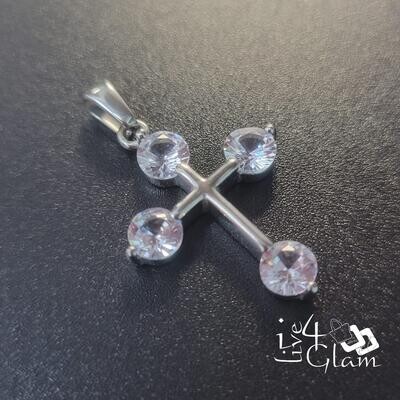 Stainless Steel Small Silver CZ Cross Pendant