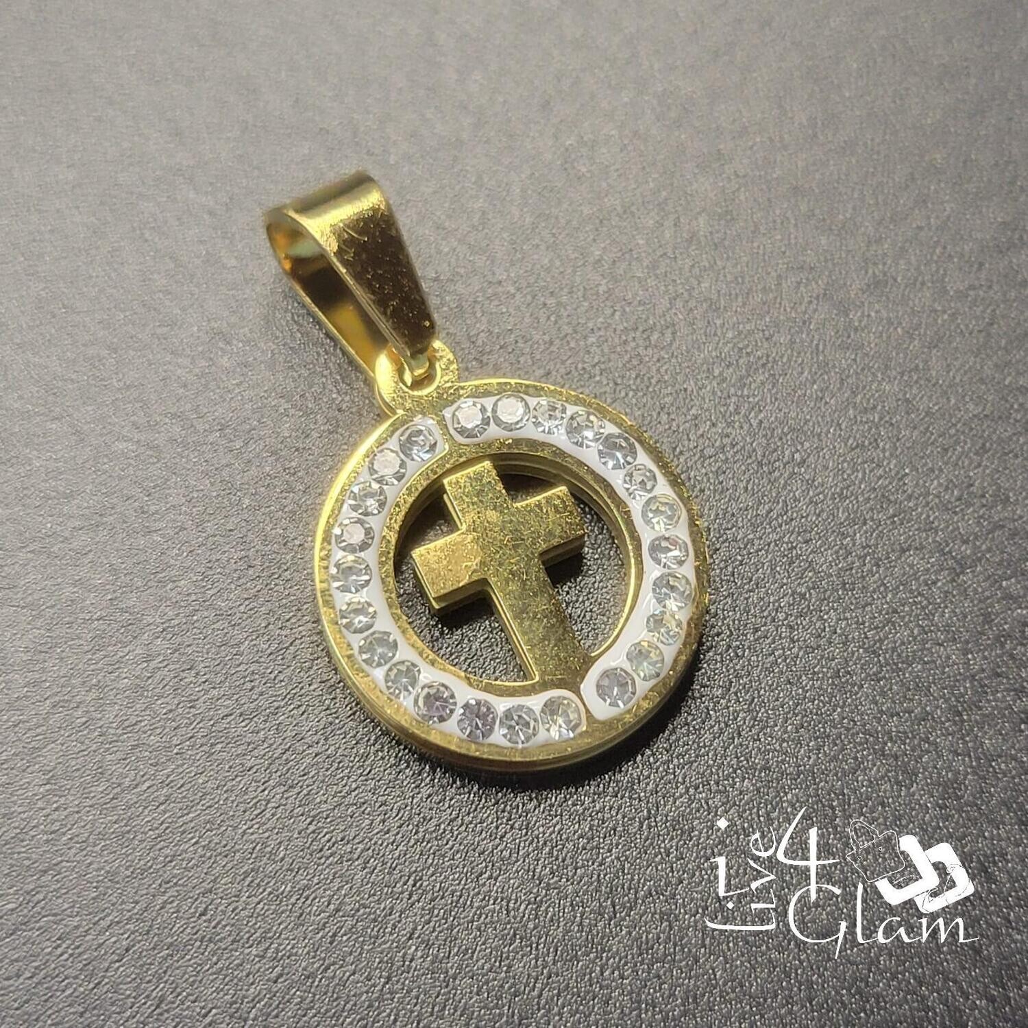 Stainless Steel Cross in  CZ Circle Pendant