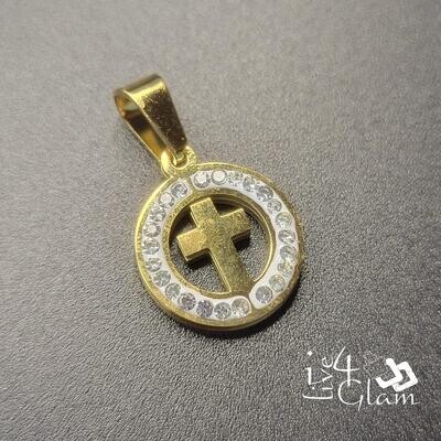 Stainless Steel Cross in  CZ Circle Pendant