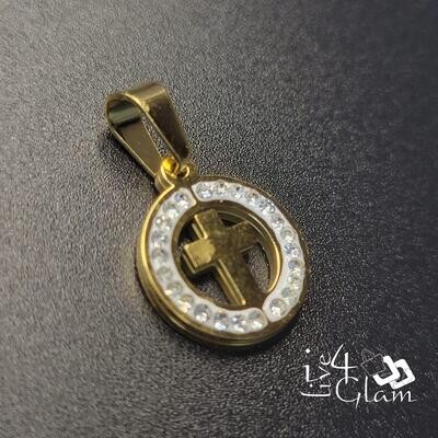 Stainless Steel Cross in  CZ Circle Pendant