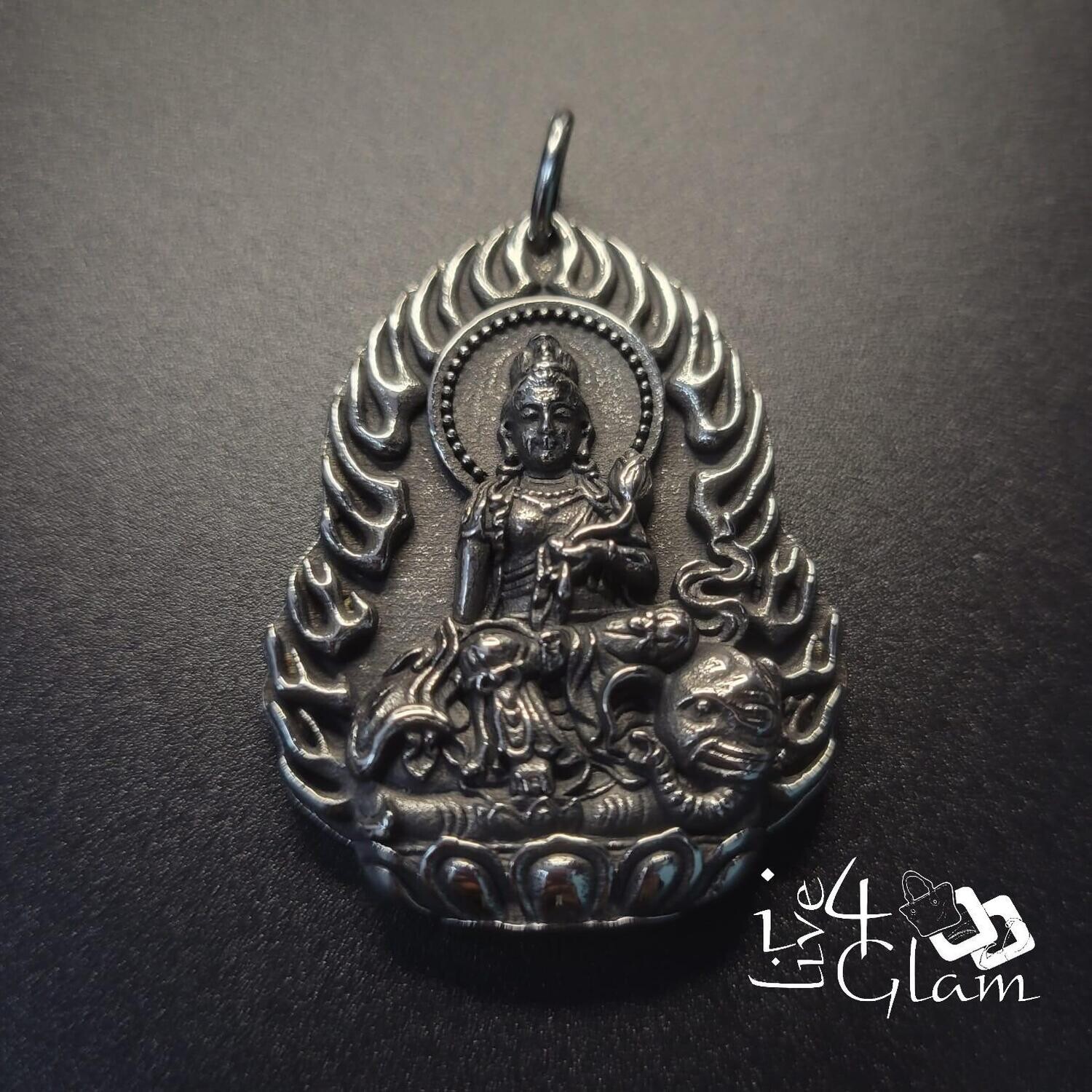 Stainless Steel Silver Guanyin Buddha Pendant