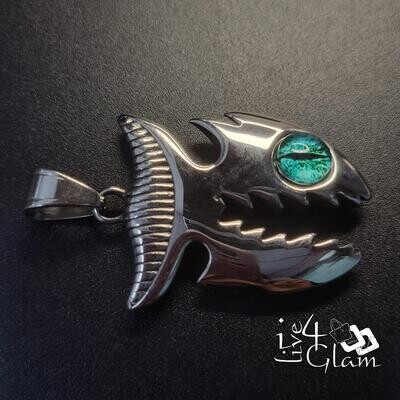 Stainless Steel Shark w Blue Eye Pendant