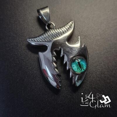 Stainless Steel Shark w Blue Eye Pendant