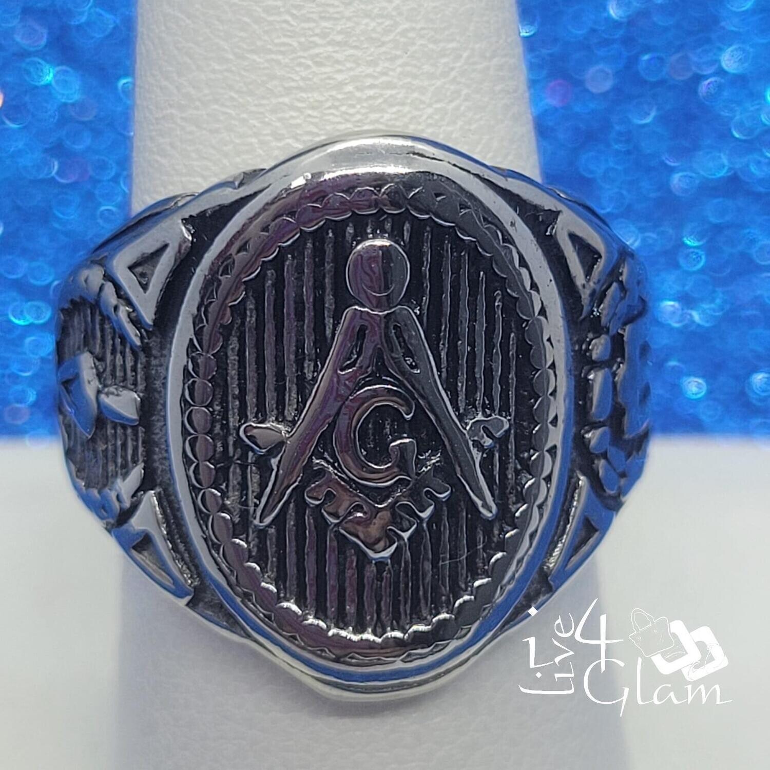 Stainless Steel Silver Oval Masonic Ring