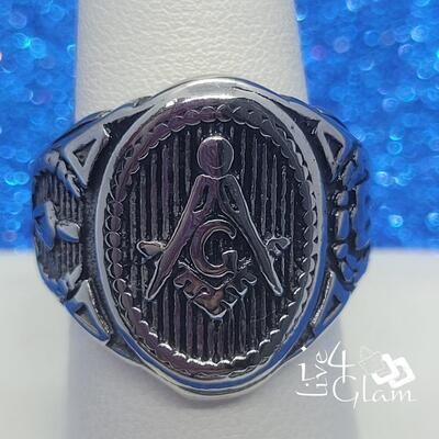 Stainless Steel Silver Oval Masonic Ring