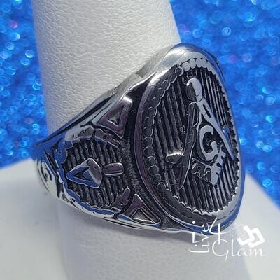 Stainless Steel Silver Oval Masonic Ring
