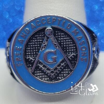 Stainless Steel Blue &amp; Silver Masonic Ring