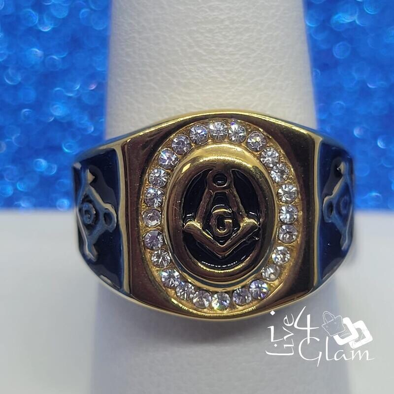 Stainless Steel Cz Masonic Gold Ring