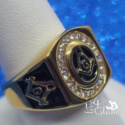 Stainless Steel Cz Masonic Gold Ring
