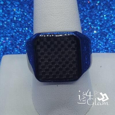 Stainless Steel Blue Carbon Fibre Pattern Ring