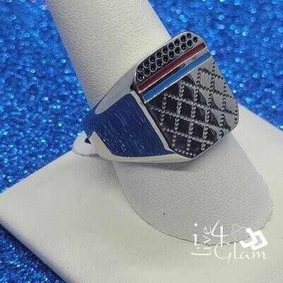 Stainless Steel Red/Blue Pattern Ring