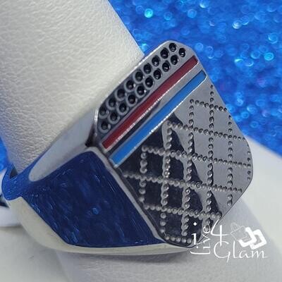Stainless Steel Red/Blue Pattern Ring