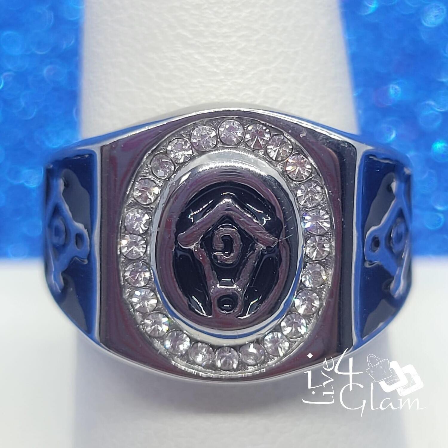 Stainless Steel Cz Masonic Silver Ring