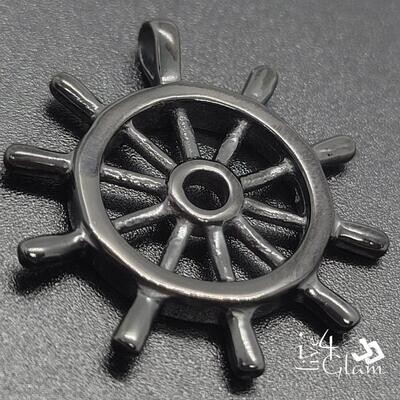 Stainless Steel Black Ship Wheel Pendant Small
