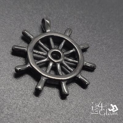 Stainless Steel Black Ship Wheel Pendant Small