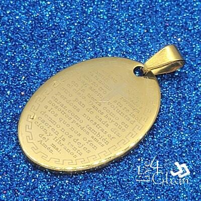 Stainless Steel Gold Oval Lord's Prayer Spanish Pendant
