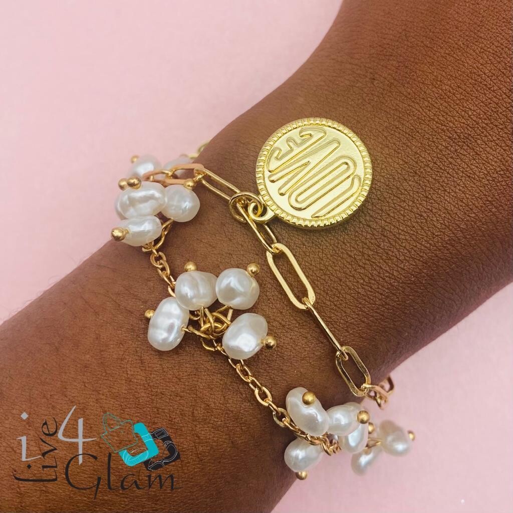 Fashion Paperclip Pearl Double Bracelet