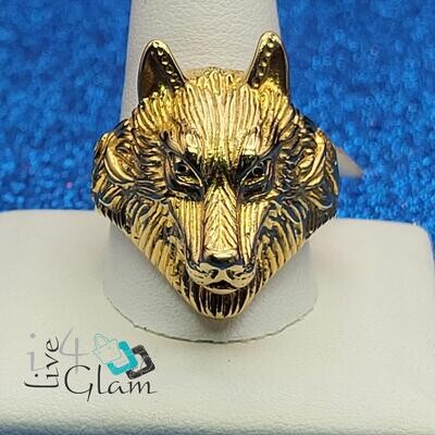 Stainless Steel Gold Wolf Ring