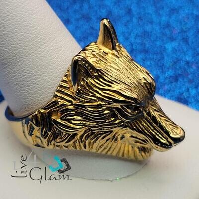 Stainless Steel Gold Wolf Ring
