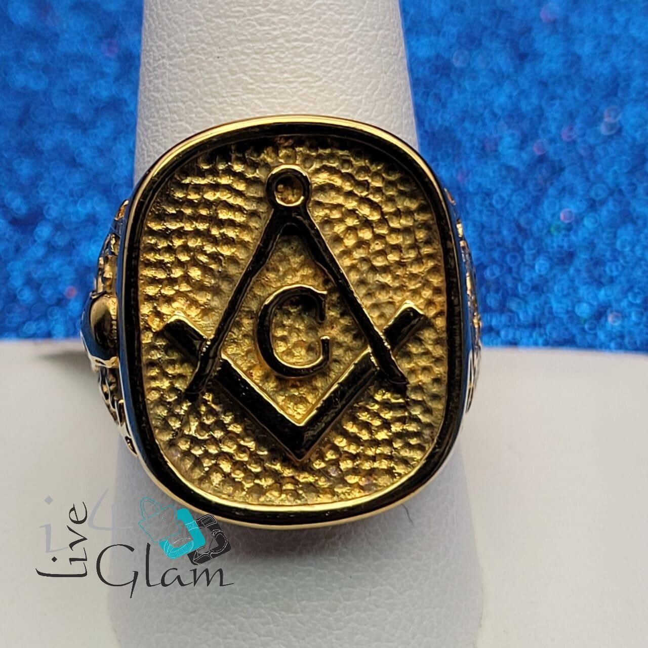 Stainless Steel Large Gold Free Mason Ring