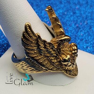 Stainless Steel Gold Eagle Ring