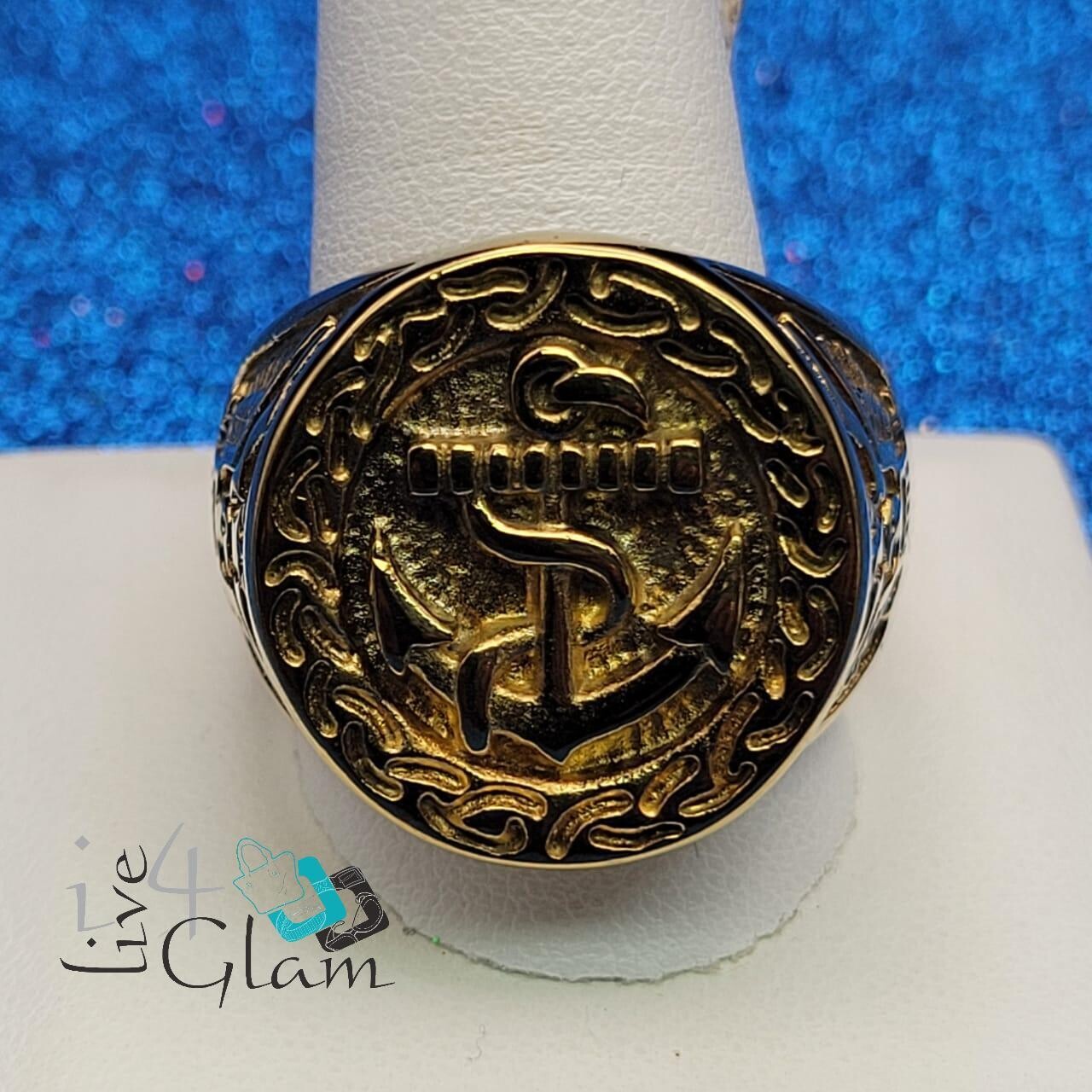 Stainless Steel Gold Anchor Ring