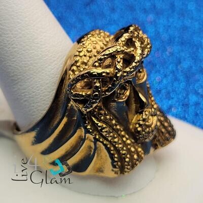 Stainless Steel Jesus w Crown Gold Ring