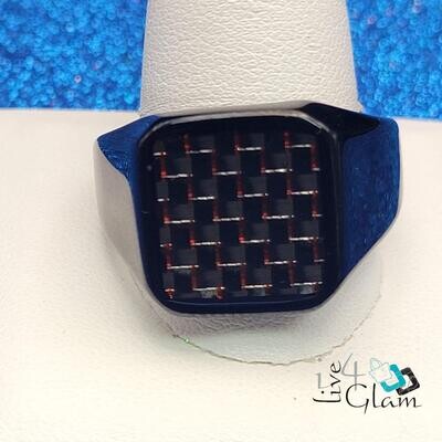 Stainless Steel Black Carbon Fibre Pattern Ring