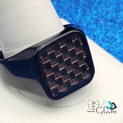 Stainless Steel Black Carbon Fibre Pattern Ring