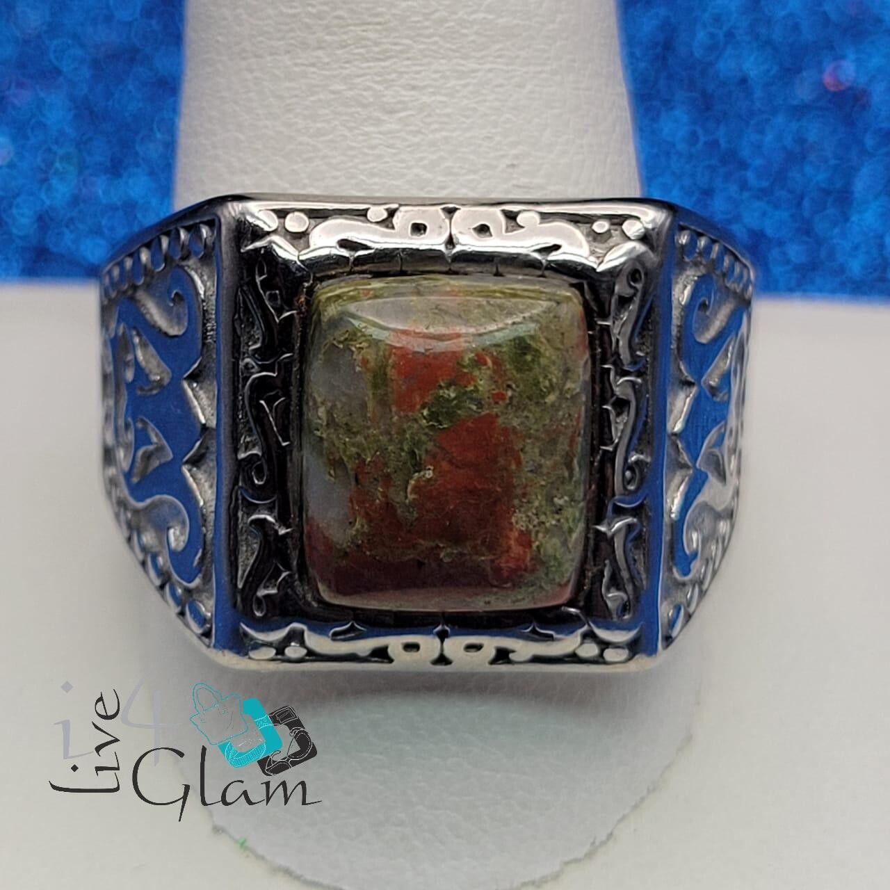 Stainless Steel Silver Agate Ring, Size: 11