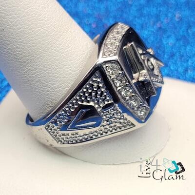 Stainless Steel Silver Cz Free Mason  Ring