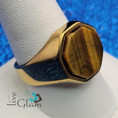 Stainless Steel Octagonal Tiger's Eye Ring